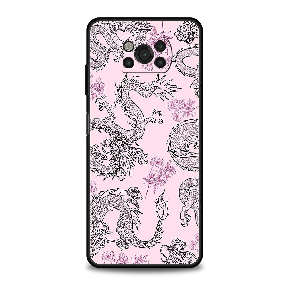 Phone Case For Xiaomi Poco X6 X5 X4 Pro 5G X3 NFC F5 F4 M5 M4 M3 F3 GT C51 C50 C55 Black Cover Illusory Color Chinese Dragon