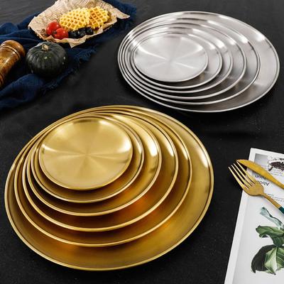 14/17/20/23/26CM Roestvrij Staal Botten Spugen Schaal Goud Zilver Ondiepe Dienblad Metaal Eten Schijf Ronde Bord Dessert Servies