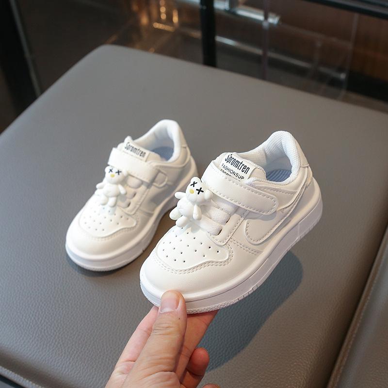 Kids White Bear Decor Velcro Casual Low-Top Sneakers 22