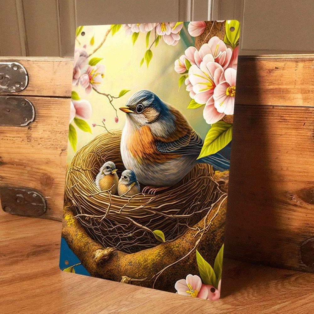 

1 piece: Warm Family Bird s Nest Tin Wall Hanging Plaque with Cherry Blossoms in Full Bloom - Living Room/Entrance Hall Wall Art (as the picture,20x30cm)
