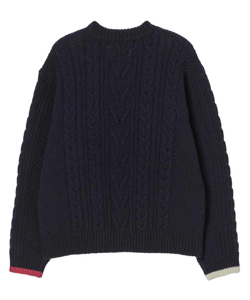 BEYOND CLOSET [Collection Line] Hockney Color Palette Fisherman Wool Knit Navy