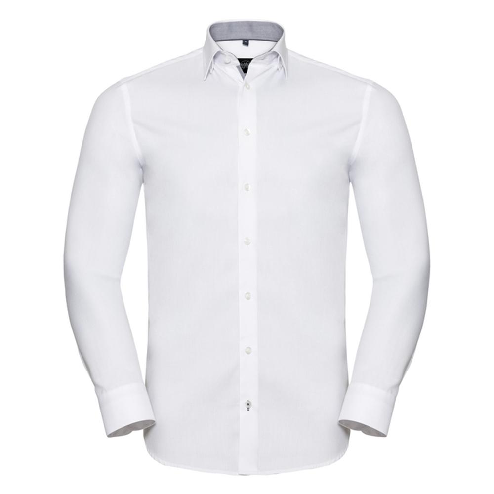 Russell Collection Mens Contrast Herringbone Tailored Long-Sleeved Shirt