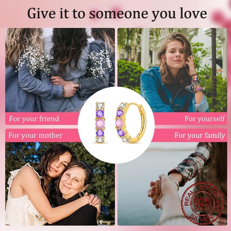 925 Sterling Silver Hoop Earrings Gradient Purple Pink White CZ Stones Dainty Colorful Huggie Earrings Jewelry Gift for Women