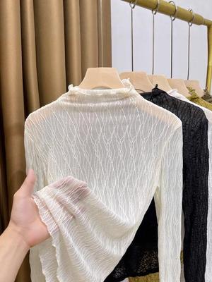 Autumn Women's Lace High Neck Sheer Fashion Shirt