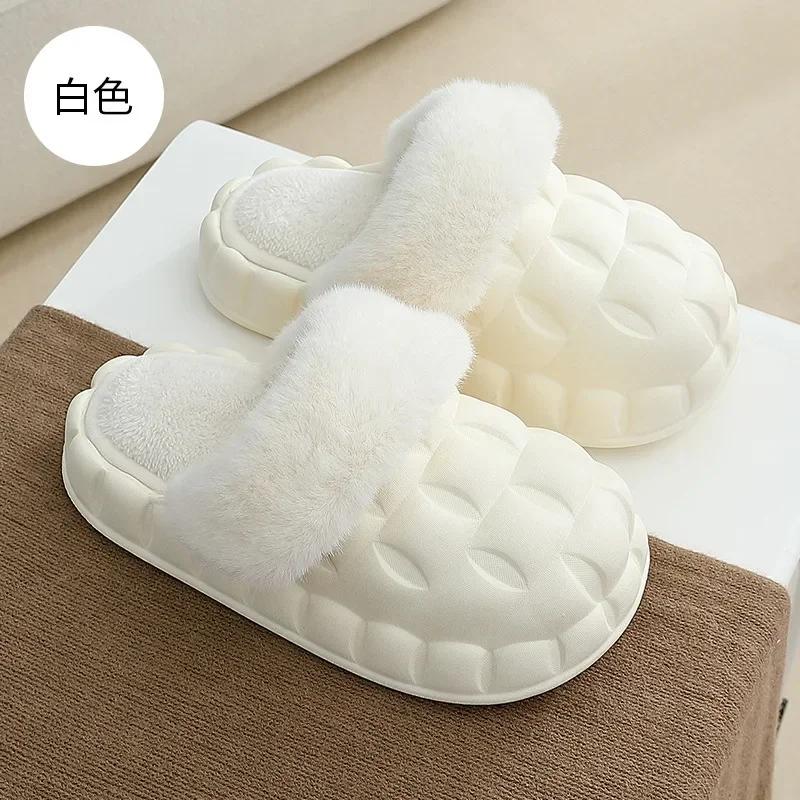 fashion Winter Women Thick Platform Waterproof Slipers Female Simple Non-Slip Flat Slippers Warm Plush Indoor Fur Cotton Shoes 2024
