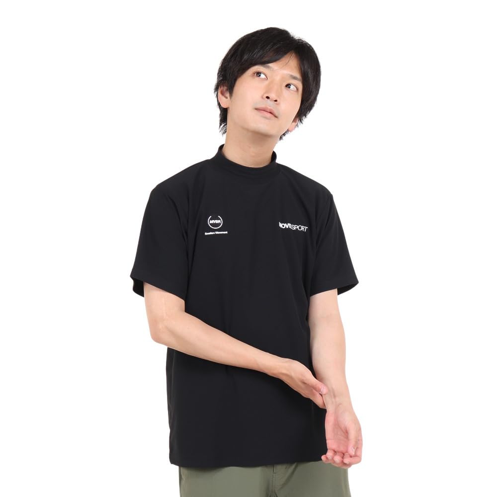 DESCENTE Short Sleeve Pique Mock UV BK Men's T-Shirt, Black, Neck, Protection, DX-C2500XB (Black/L/Men's)