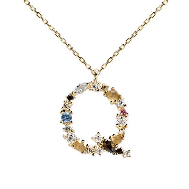 Colorful Zircon Alphabet Necklace: Women's European & American Design