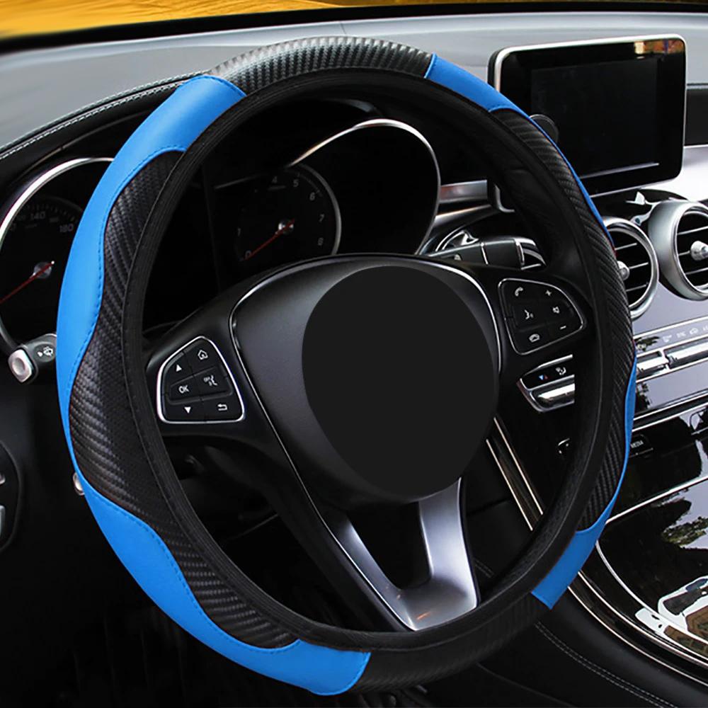 Coprivolante per auto, senza anello interno, fascia elastica, manicotto in pelle, coprivolante sportivo in fibra di carbonio per auto
