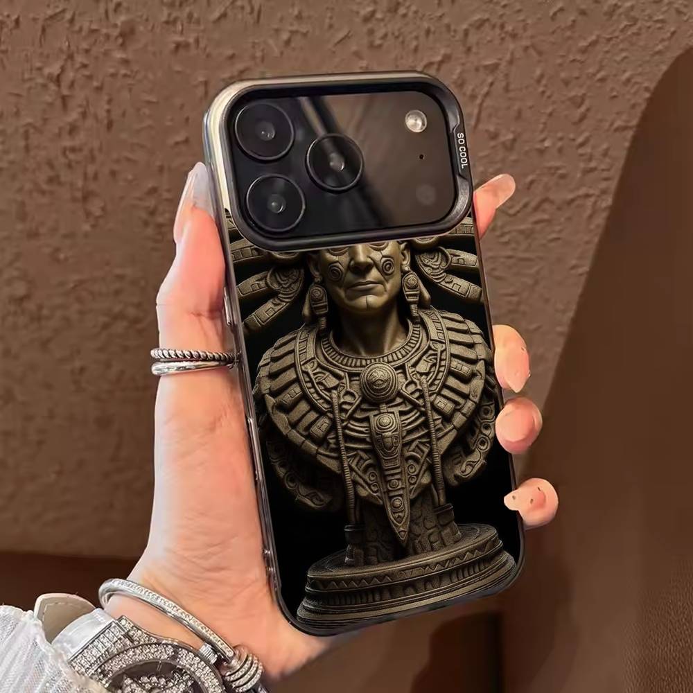 Mayan Aztec Calendar Statue  Phone Case For iPhone 17 16 15 14 13 12 11 Pro Max Plus Silver Matte Black Cover