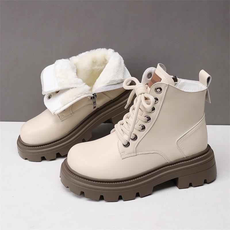 2025 Fashion Versatile New Internet Celebrity Locomotive Boots Martin Boots Women's Soft Leather Thick-soled British Velvet Short Boots