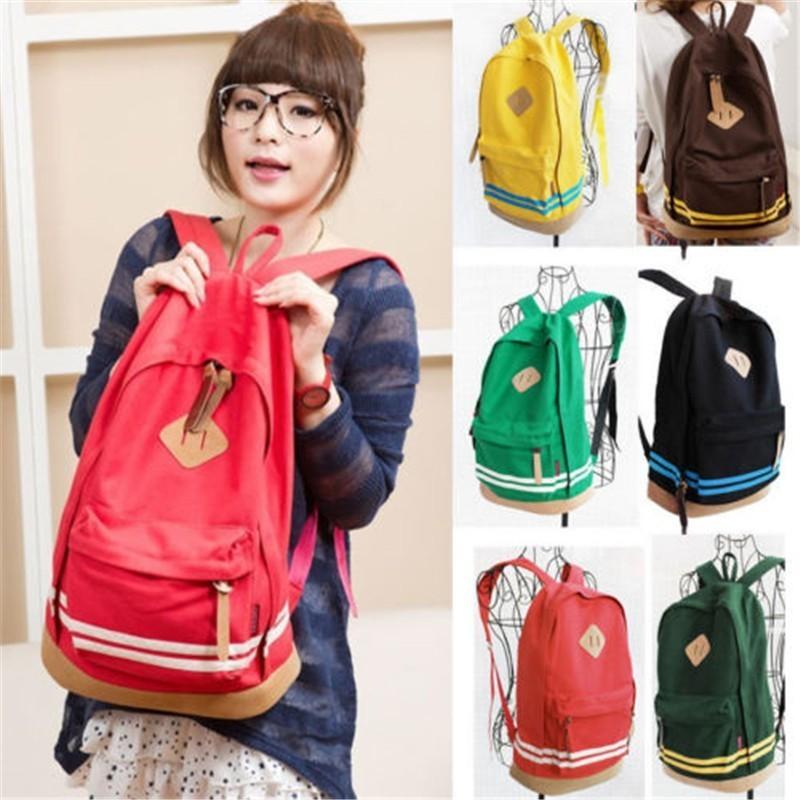 Canvas Backpack For Women With Striped Pattern And Padded Laptop Compartment For School Use