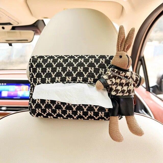 Car Tissue Box Car arMrest Box Drawer Box Car Interior Decoration High-class Feeling Thousand Birds Grid