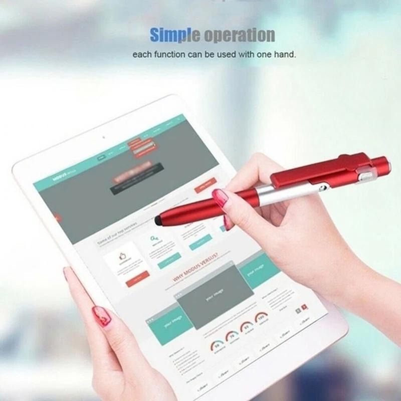 1/2/3pcs 4-in-1 Multi-function Ballpoint Pen Built-in LED Light Foldable Stand Portable Reading Writing Pen Practical School
