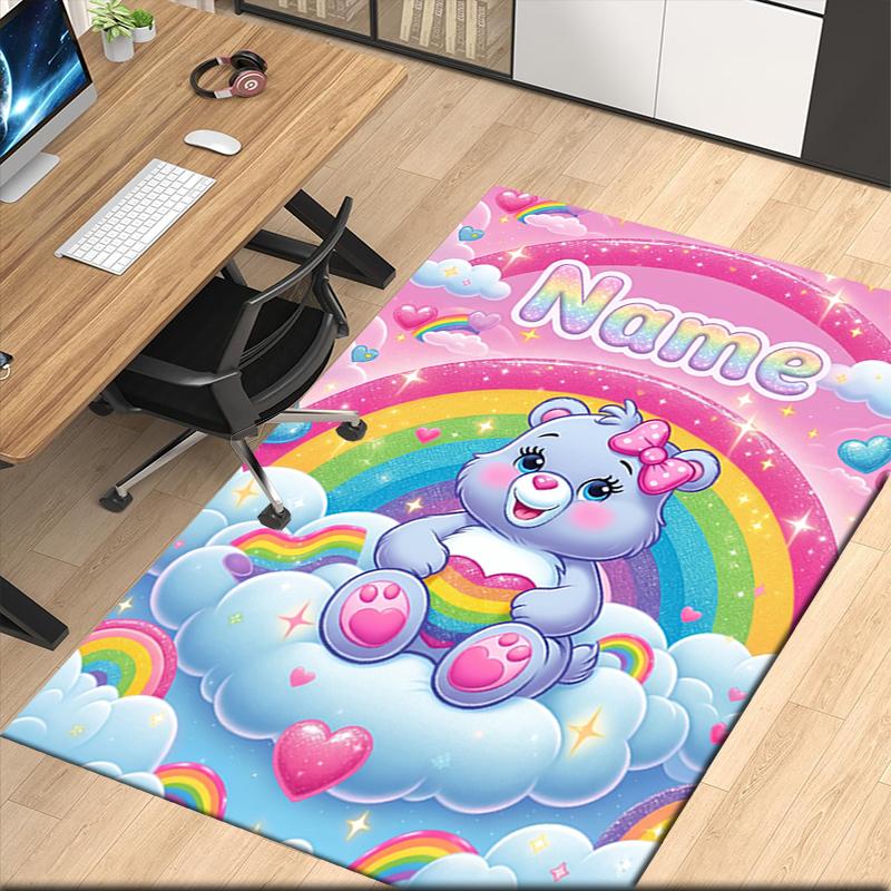 Custom Name Bear Printed Carpet Rug For Office Chair Living Room Bedroom Kitchen Room Decor Gifts