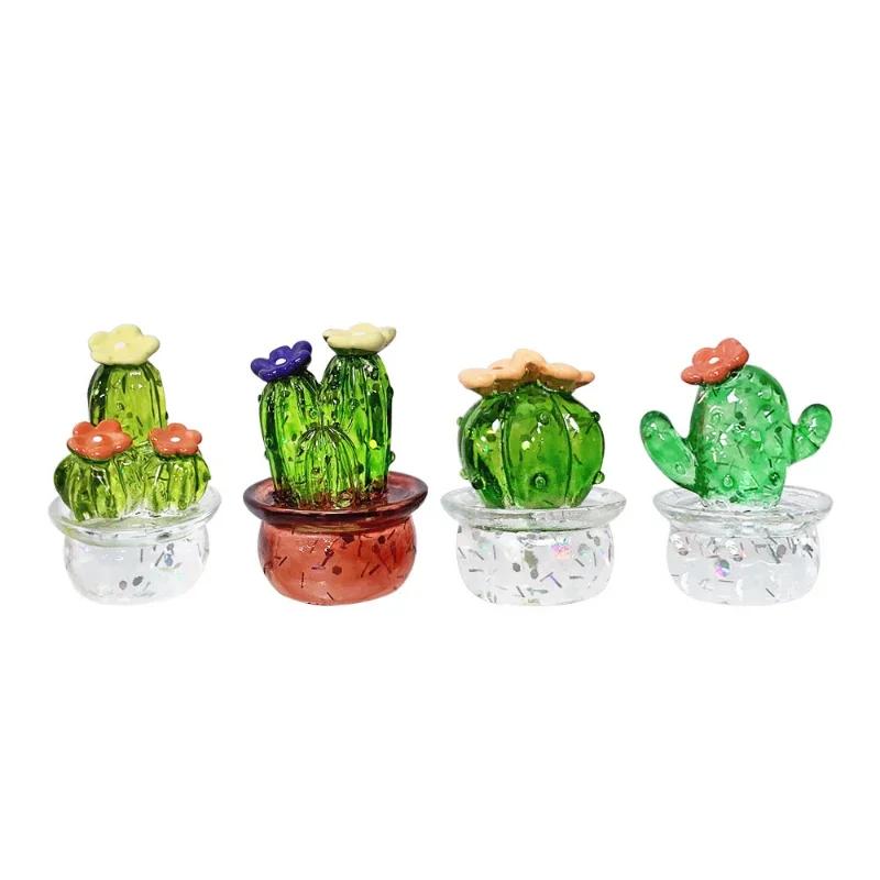 Creative Simulation Cactus Plant Decor Transparent Fleshy Car Computer Decoration Ornaments Decorative Crafts Home Accessories