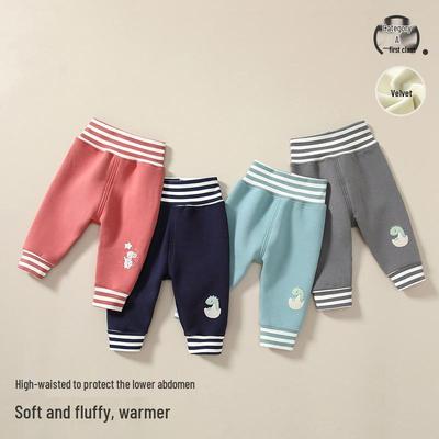 2025 Kids Fleece Cartoon Warm Pants: High-Waist, Open-Crotch, for 0-3 Year Old Boys & Girls