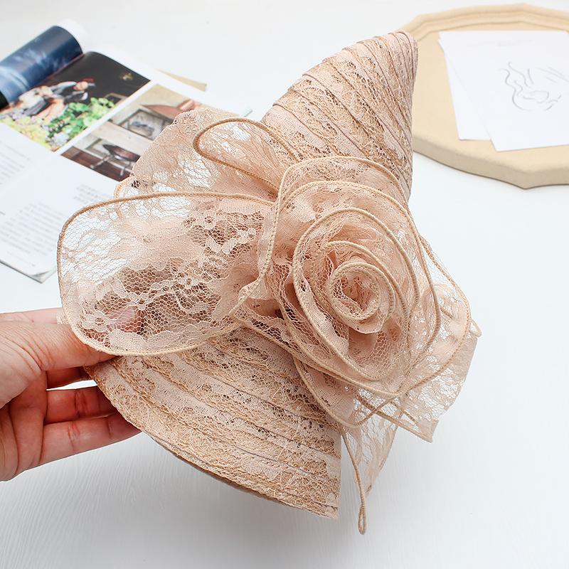 Lace Flower Hat for Women, Summer Fashion, Breathable Foldable Wide Brim Fisherman Hat