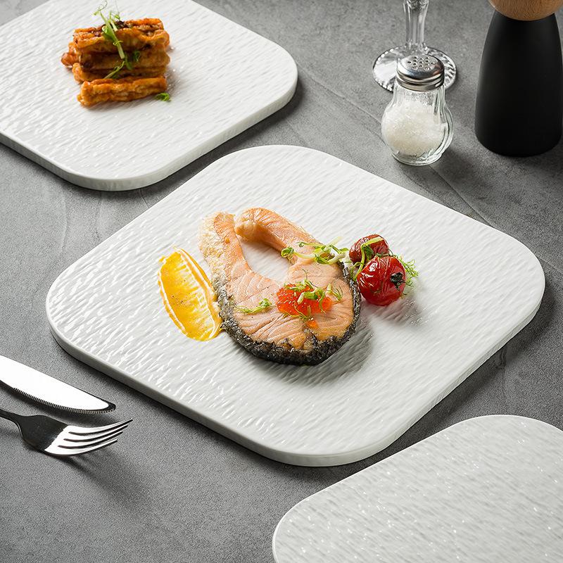 Assiette Plate Carrée Simple, Assiette Occidentale Motif Roche, Assiette à Steak de Restaurant, Assiette à Gâteau Dessert d'Hôtel, Sensation Avancée