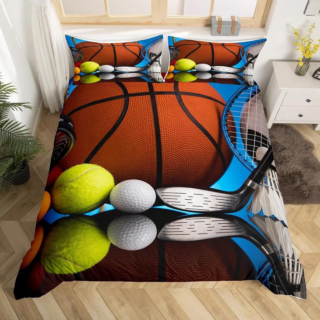 Tenis Bal Soft Duvet Cover Set Sports Game Themed Beding Set Twin Sized Dimensions for Children Kids Tens Adult People Tenis Racket Bal Warm Comforter