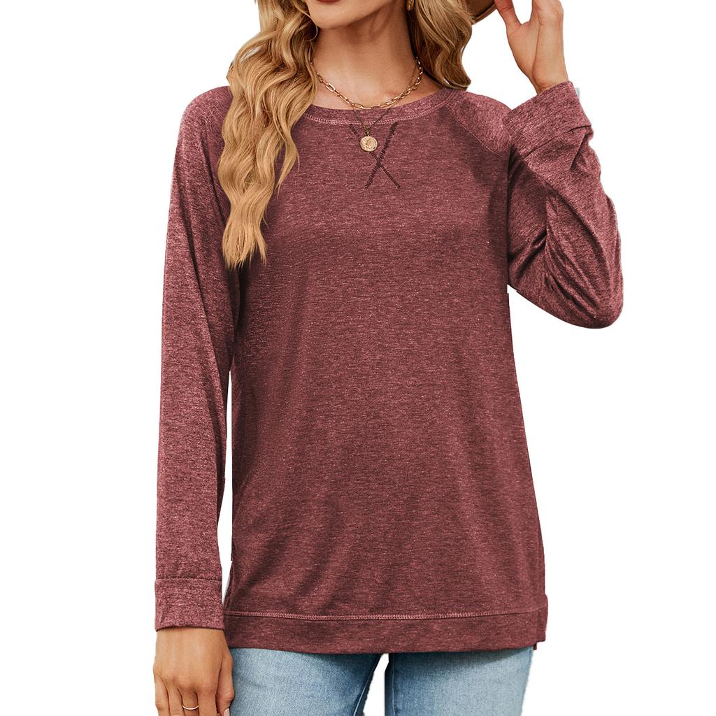 T-Shirts longs pour femmes, amples, à la mode, col rond, hauts polyvalents et décontractés pour dames