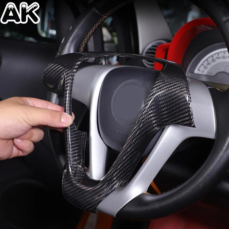 Real Carbon Fiber For Mercedes-Benz Smart Fortwo 451 2009-2015 Car Steering Wheel Cover Trim Car Interior Accessories 1PCS L/RHD
