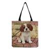 Damen Vintage Leinen-Tragetasche - Große Kapazität Hundeprint Schulter-Handtasche für Freizeit & Lebensmitteleinkauf KTB