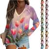 Women's Long Sleeve T-Shirt V-Neck Convention Flower Printed Casual Comfortabe Top