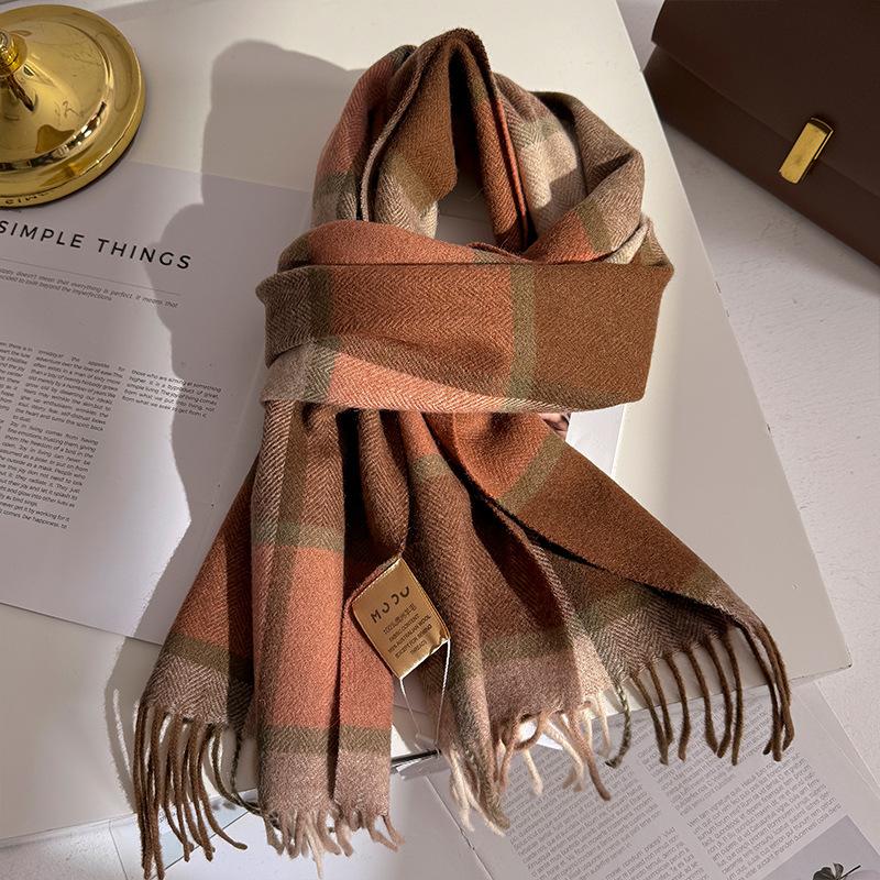 Wool  Women Scarf Luxury Cashmere Winter Blanket Wraps Casual Plaid Print Pashmina Bufanda Travel Poncho Stoles Echarpe