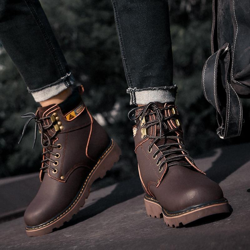 2025 autumn and winter new men's Martin boots velvet warm outdoor big head shoes large size high-top trendy tooling boots