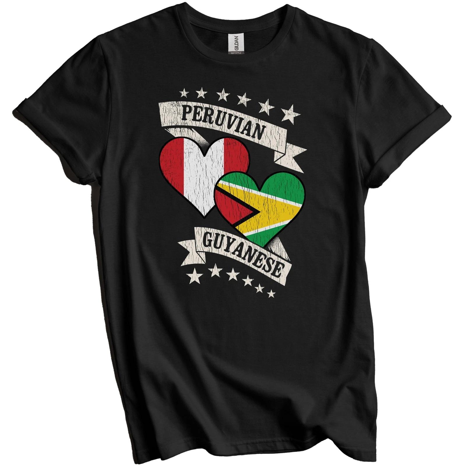 Peruvian Guyanese Heart Flags Peru Guyana T-Shirt 2XL