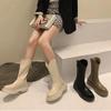 Autumn and winter new fashionable versatile flat-bottomed thick-soled thin boots 2025 post-zipper velvet medium tube Martin boots tide