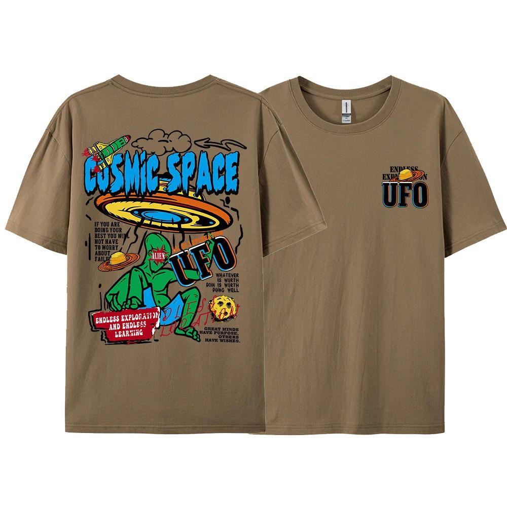 2025 Summer new mens Tshirt Space Space UFO Alien Fun Graphic Printed mens top Fashion Street Tshirt Summer casual Tshirt 4XL
