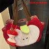 Red Fruit Handbag Creative Cute Corduroy Shoulder Bag Stylish Outing Canvas Bag With Fruit Pendant Casual Versatile Shoulder Bag