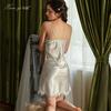 Sexy women's pajamas premium pure lace suspender nightdress with chest pad long-sleeved loungewear set