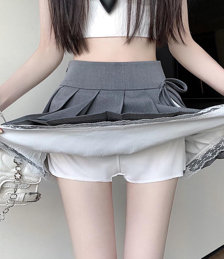 Women's Summer 2026 A-Line Lace Pleated Skirt - High Waist, Trendy Culottes Style