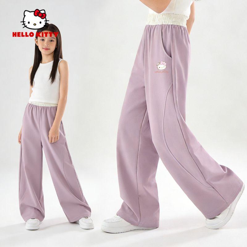 Hello Kitty Girls White Wide-Leg Pants Children s Spring Outfit Stylish Girls Clothes Spring Thin Trendy Style Princess K Meditation Powder 140
