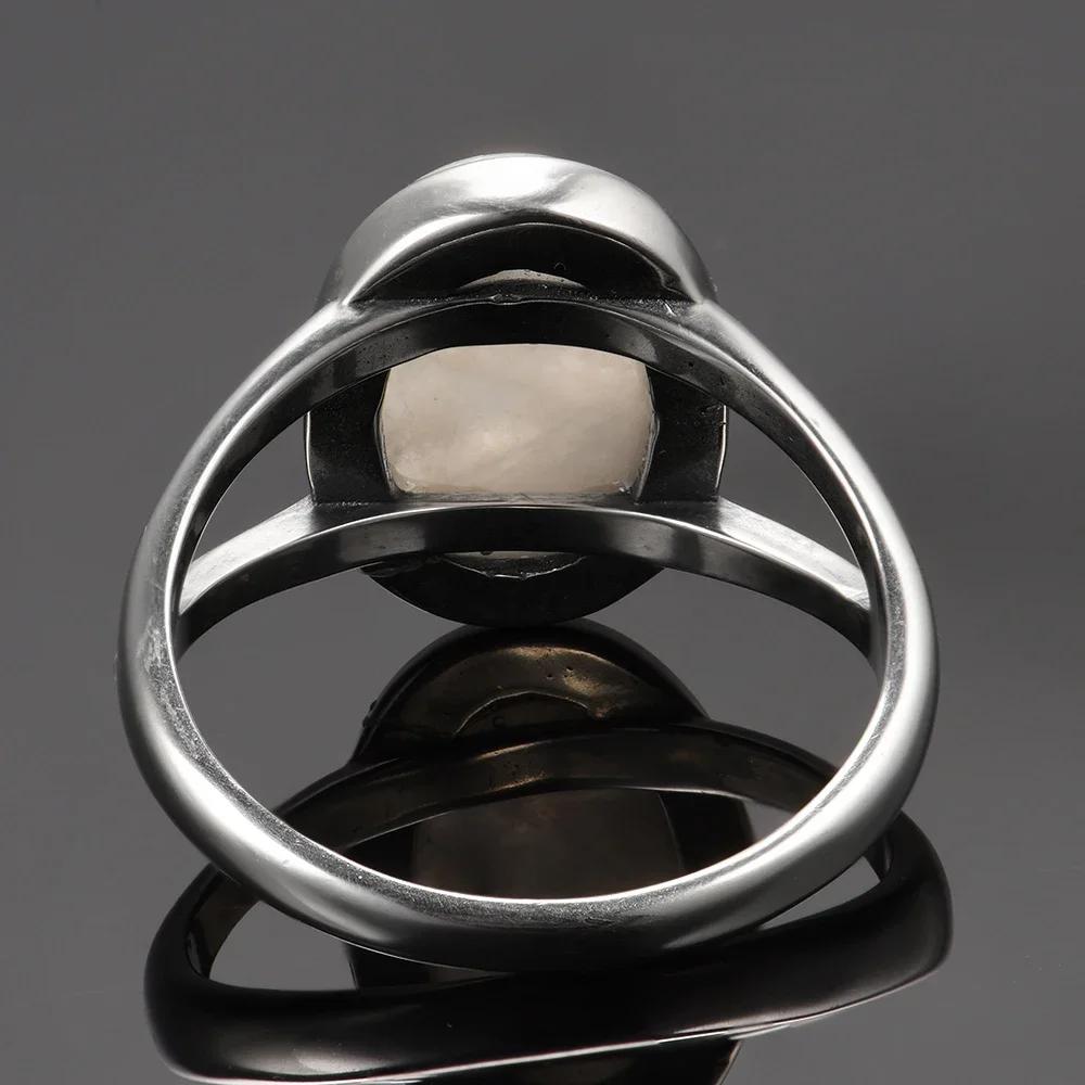 S925 Silver Ring Natural Moonstone Jewelry Rings Gemstone Vintage Jewelry for Women Men Girls Gift Luxury
