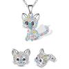 Cat Gifts for Girls Cat Necklace and Cat Earrings Set Little Girls Jewelry for Cat Lover Daughter Granddaughter, for Teenager