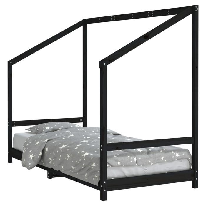 VidaXL Cadre de Lit pour Enfants, Lit Simple avec Sommier à Lattes, Meuble de Chambre à Coucher, Moderne, Noir 90x200 cm 835705