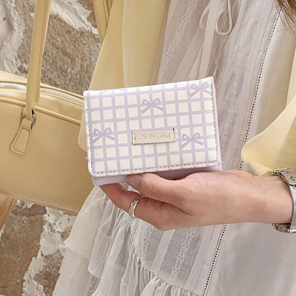 Lattice Cute Tri-Fold Purses Multiple Card Slot Coin Purse Portable Women Card Holder  Student