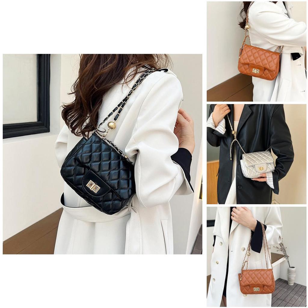 Simple And Stylish Women's Messenger Bag With Grid Pattern And Chain Strap