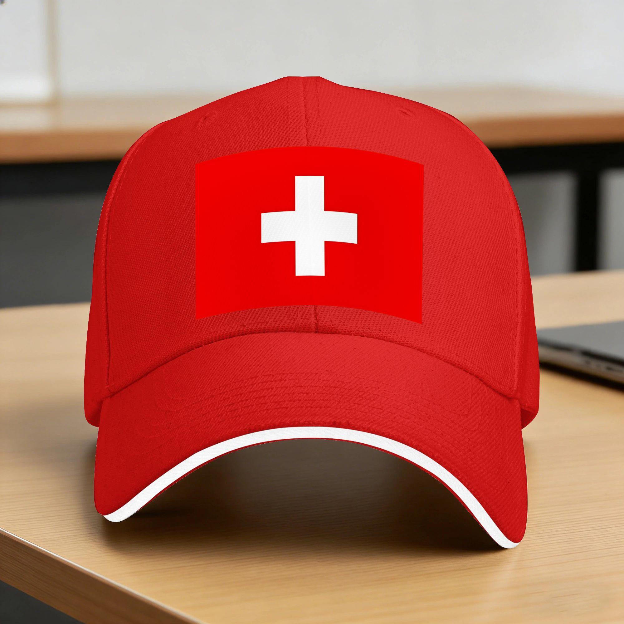 Swiss Flag of Switzerland Baseball Cap  Running Hippie Breathable Trucker Hat Unisex Women Streetwear Print Baseball Caps One Size