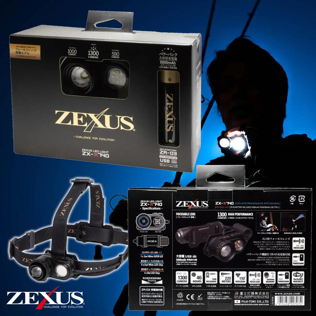 ZEXUS ZX-R740 Rechargeable LED Headlight [Max 1300 Lumens, Main LED Run Time: Up to 46 Hours, White/Red]