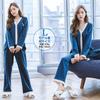 MiniZaru Cotton Loungewear Loose Long and Cute and Women's 100% Pajamas, Fit, Sleeves, Pants, Skin-Friendly (2047 Blue, Medium)