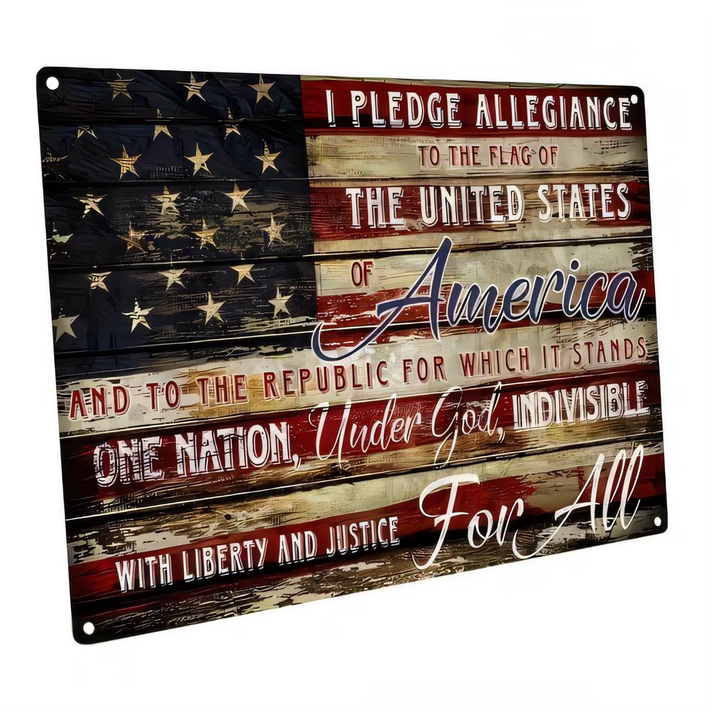 Tin Sign I Pledge Allegiance to the Flag of the United States Vintage Patriotic Metal Wall Art for Home Bar Garage Office Decor