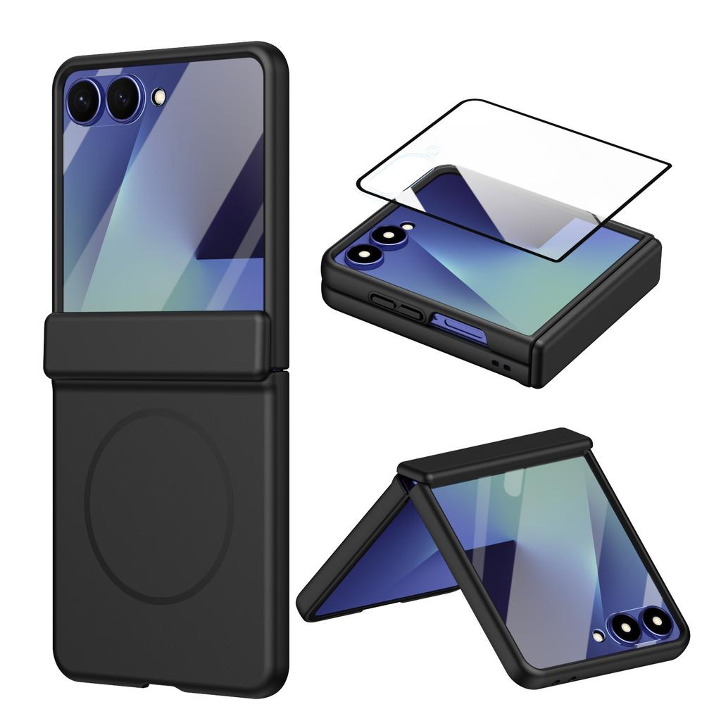Applicable To Samsung Z Flip1/1 Mobile Phone Case Magnetic Suction Center Axis Hinge Case Film Integrated Flip1/1  Case
