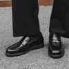 Men's Black Leather Slip-on Loafers, Casual Business Formal Derby Shoes, British Style, 14532-J