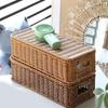 Rectangular Woven Storage Bin With Cover Plastic Storage Basket For Wine Present Packaging And Household Organization