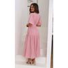 2025 Summer Deep V-neck Puff Short Sleeve Fashion Women Dress New Elegant Solid Color Loose Party Medium and Long Dress Women Slim Fit Women Clothing