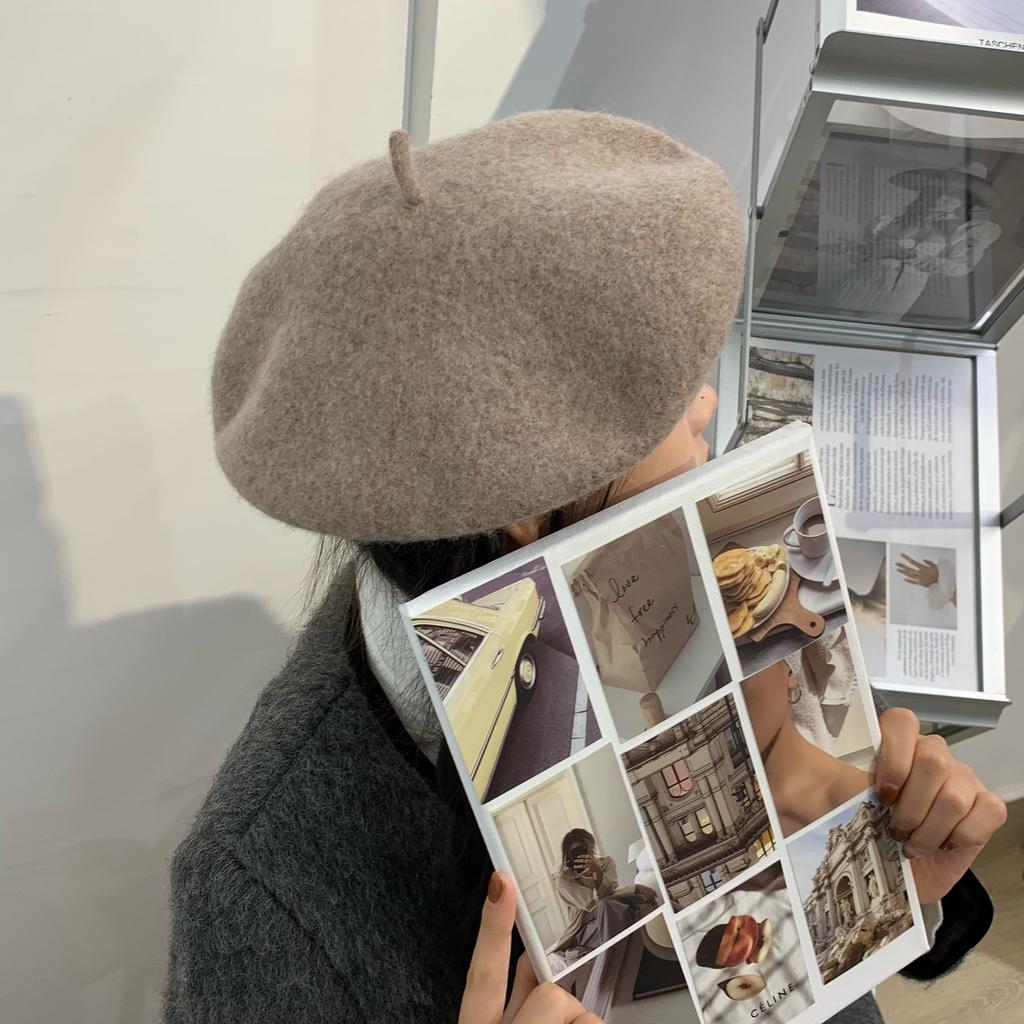 Woolen Beret Women Korean Versatile Hat Women Autumn and Winter Japanese Retro Candy Color Painter Hat